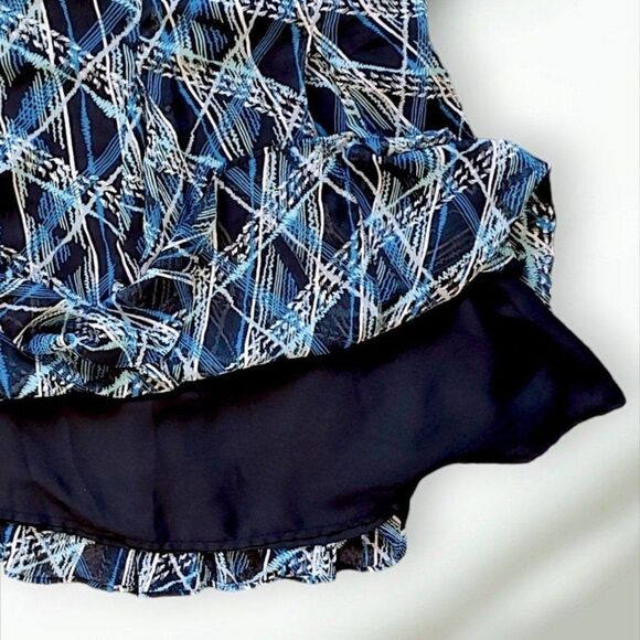 Apostrophe Blue & Black Chiffon Fully Lined Below Knee Midi Skirt Womens 14 EUC - Picture 4 of 8